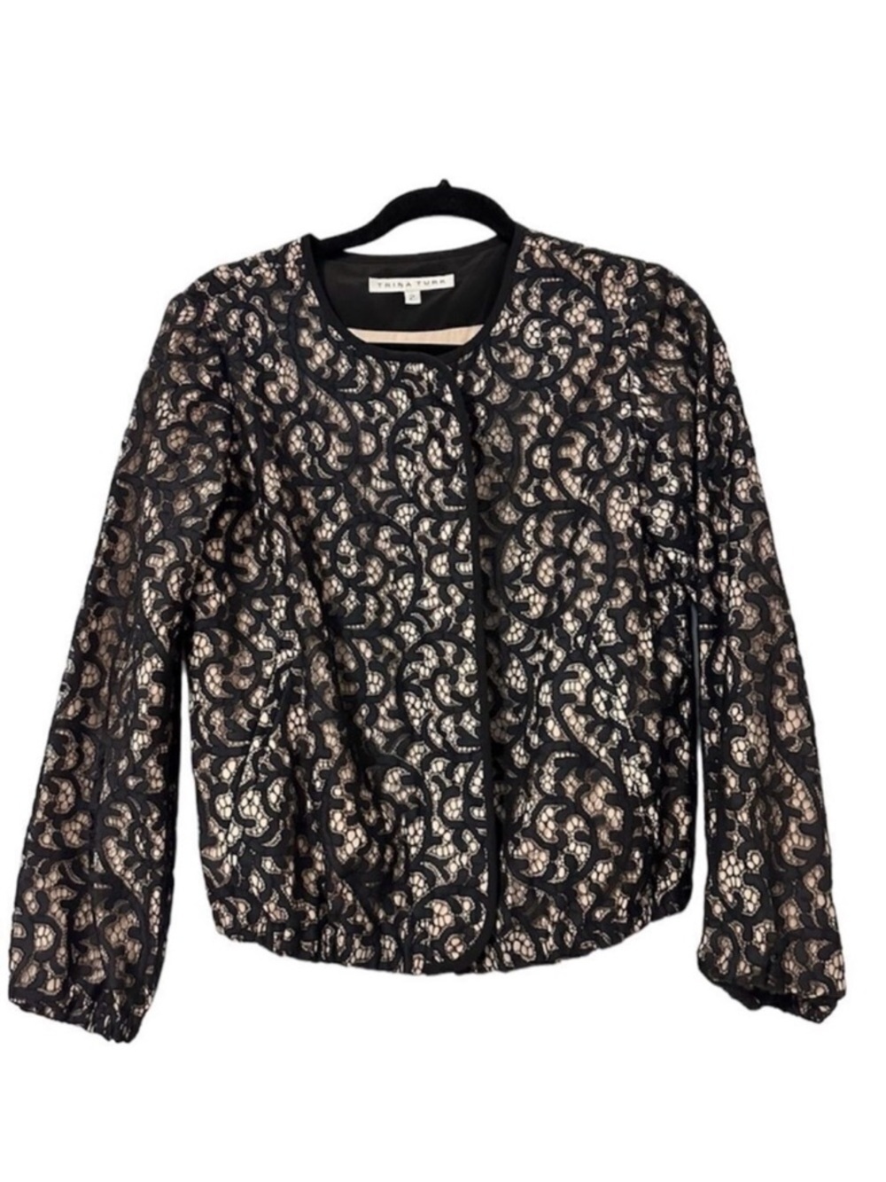 Trina Turk Lace Overlay Zip Front Jacket Womens 2 Black